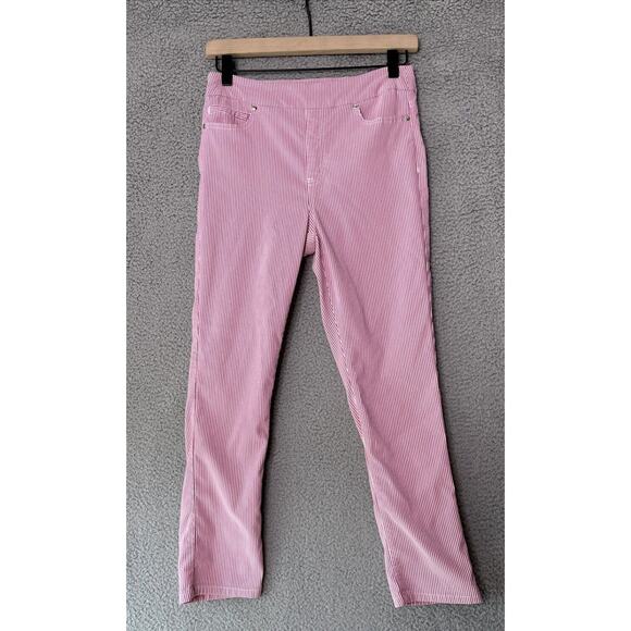 Mario Serrani Italy Pants Small Crop Striped Pull On Stretch Skinny Pink White - Picture 1 of 14